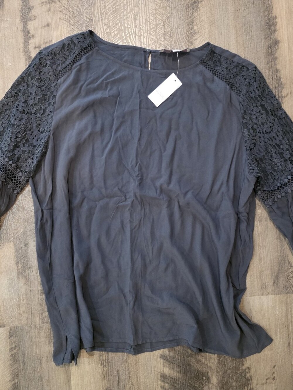 LOFT Charcoal Gray Crochet-Sleeve Blouse